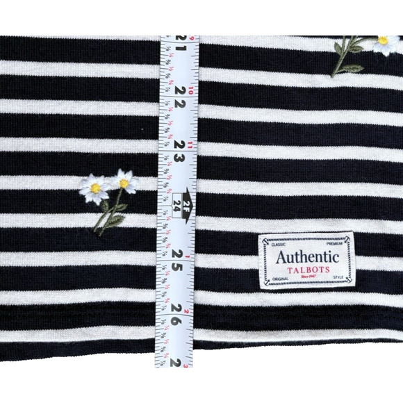 Talbots Authentic Navy White Stripe Floral Daisy Embroidered Cotton Top 2X - Picture 13 of 13